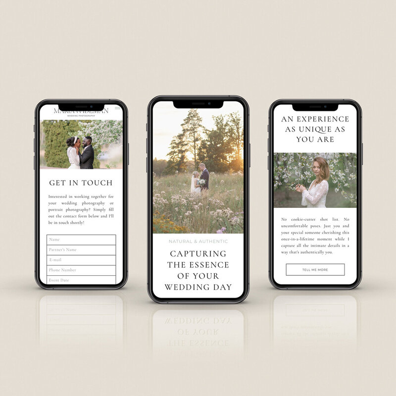 iPhone mockup of wedding website optimized for mobile