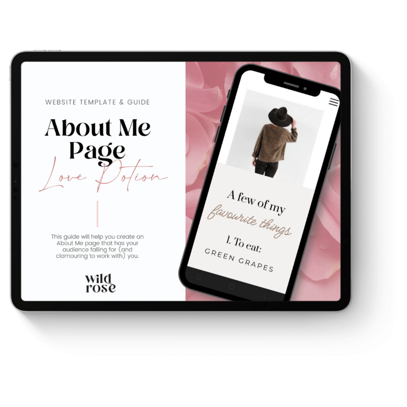 An ipad showing the cover the free guide to writing a better About Me page.