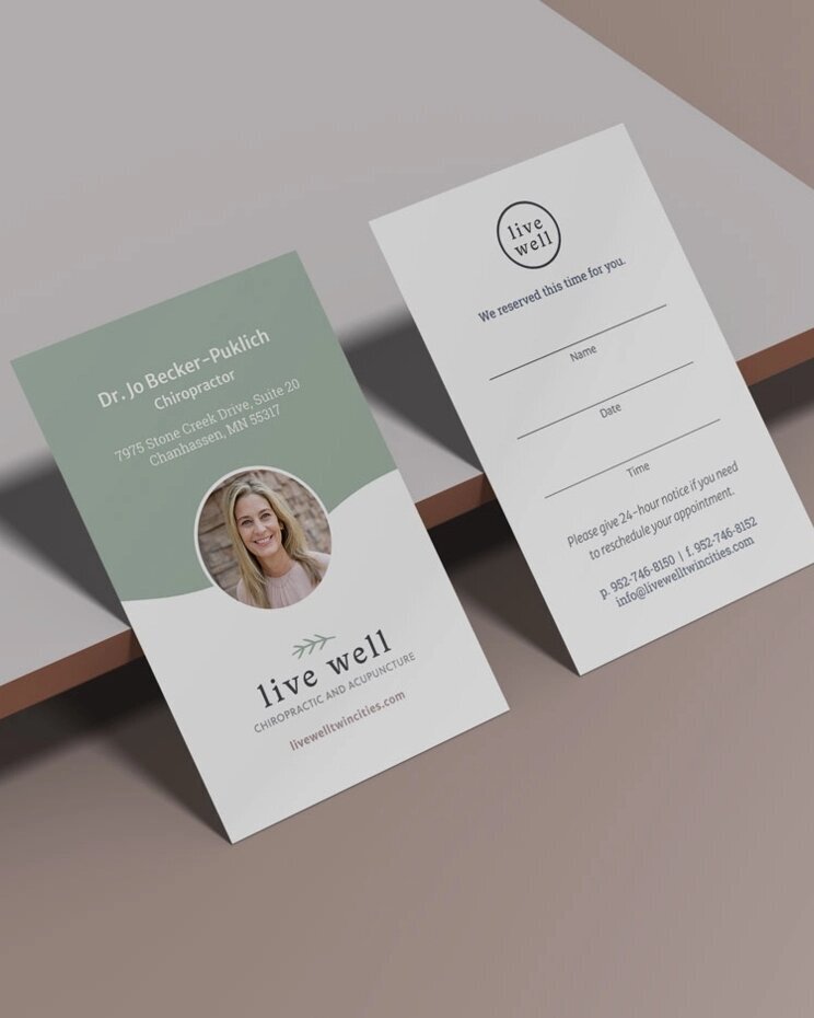 Business card design for Live Well Chiropractic & Acupuncture