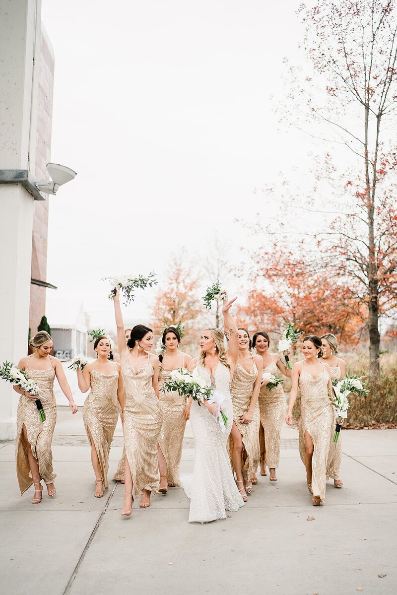 bridesmaids in gold dresses by Knoxville Wedding Photographer, Amanda May Photos