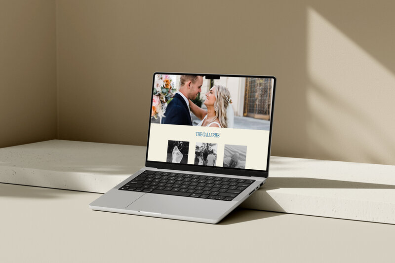 Showit website design showcasing Fort Wayne, IN wedding photographer website on laptop