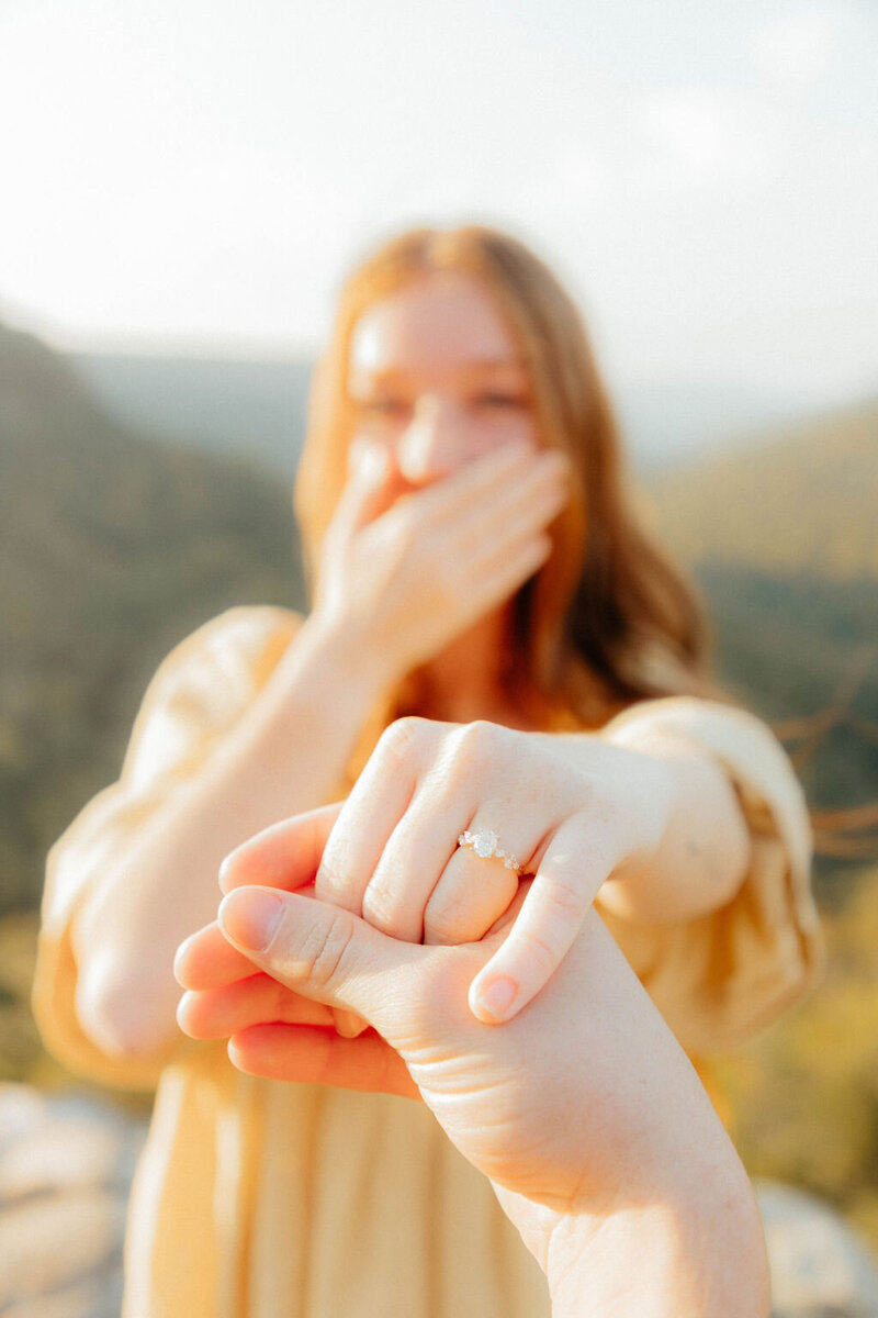woman showing off engagement ring