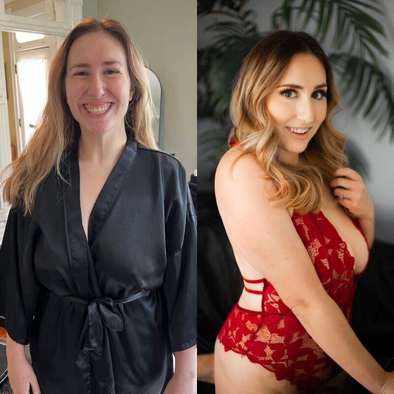 Before & after image of a young mom getting her boudoir images taken