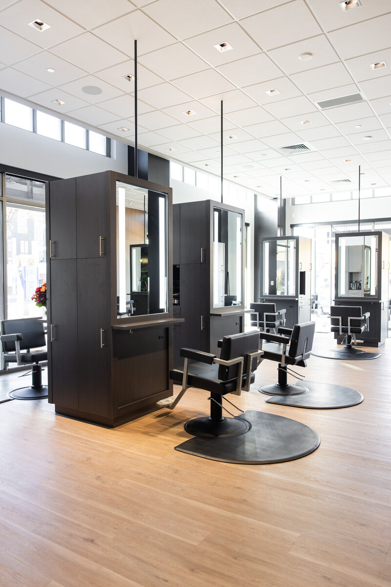 Interior view of Graeber & Company salon in Boise, showcasing modern design and salon stations