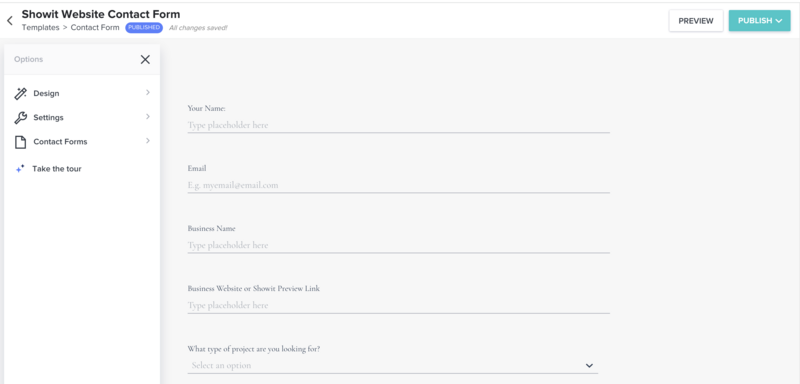 Screenshot of the contact form templates in Honeybook