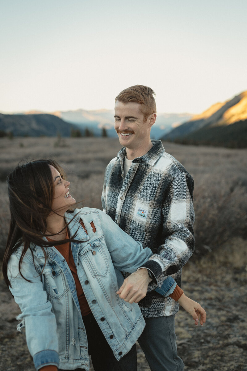 A sunset engagement photo session at Rocky Mountain National Park  in Colorado.