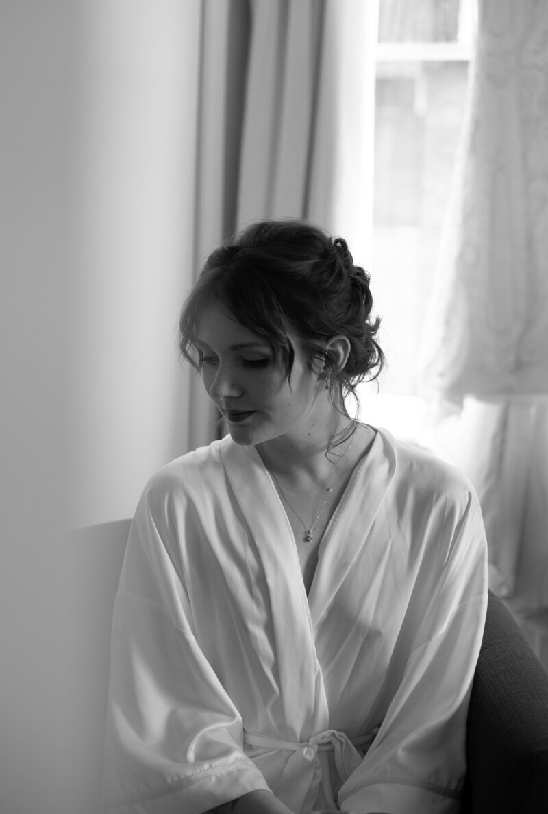 bride in a white robe