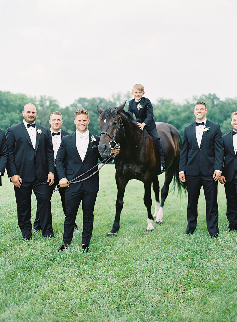 Groom and Groomsmen with horse Maryland wedding