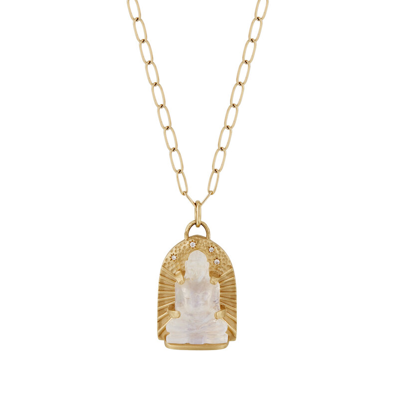 14k gold moonstone buddha necklace hand carved