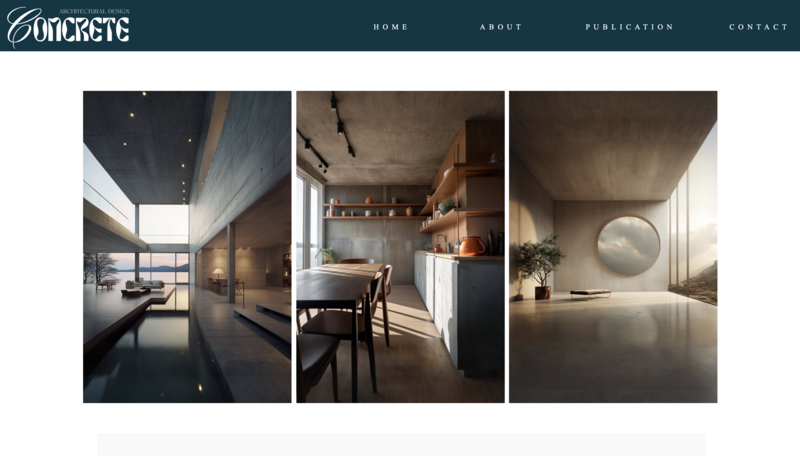Concrete Architectural Design services page mockup showcasing minimalist layout and strong industrial visuals for architectural firms.