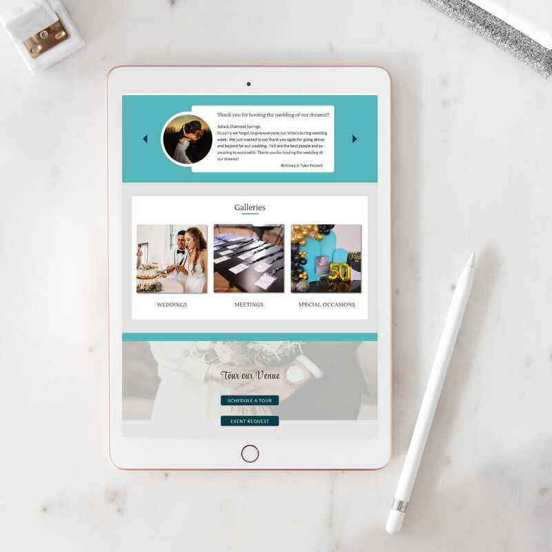 Diamond Springs home page screenshot mockup on ipad sitting on white counter