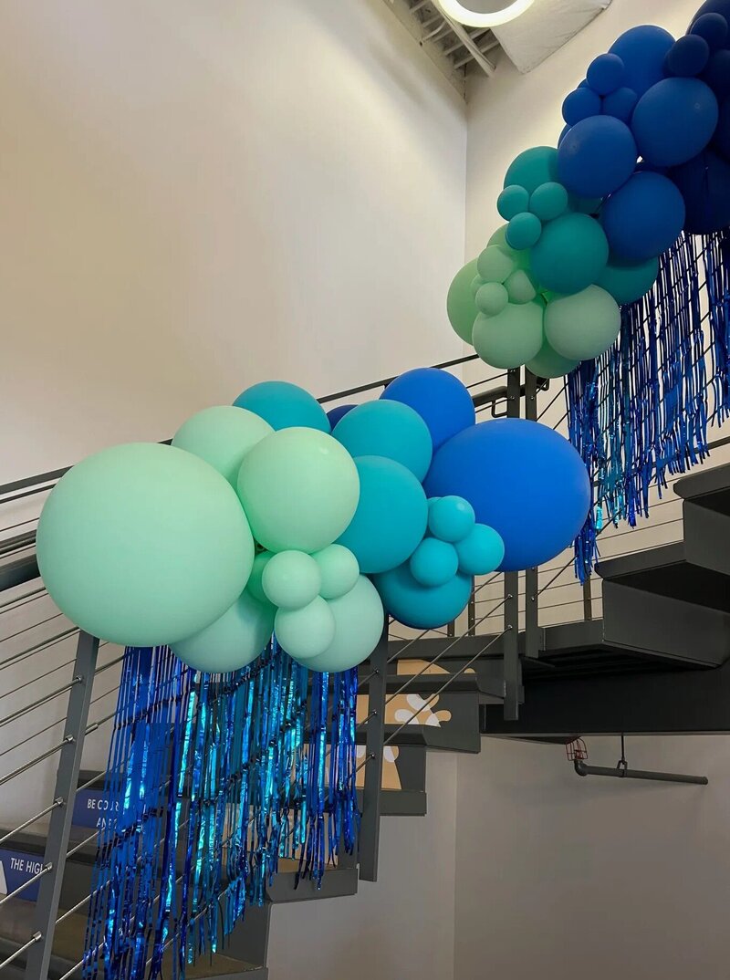 blue and teal balloons for stairway