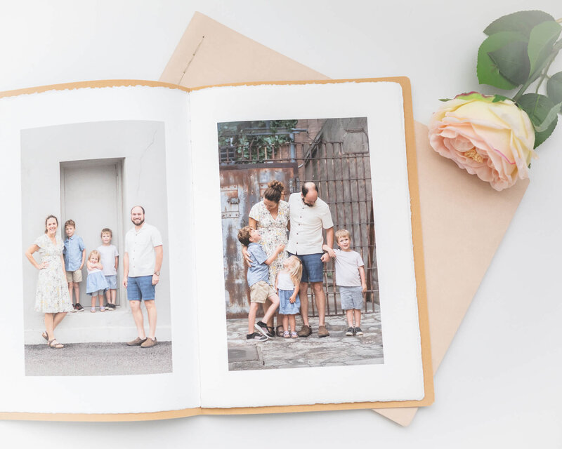product image of hand-crafted 16 page vertical album with flower accent
