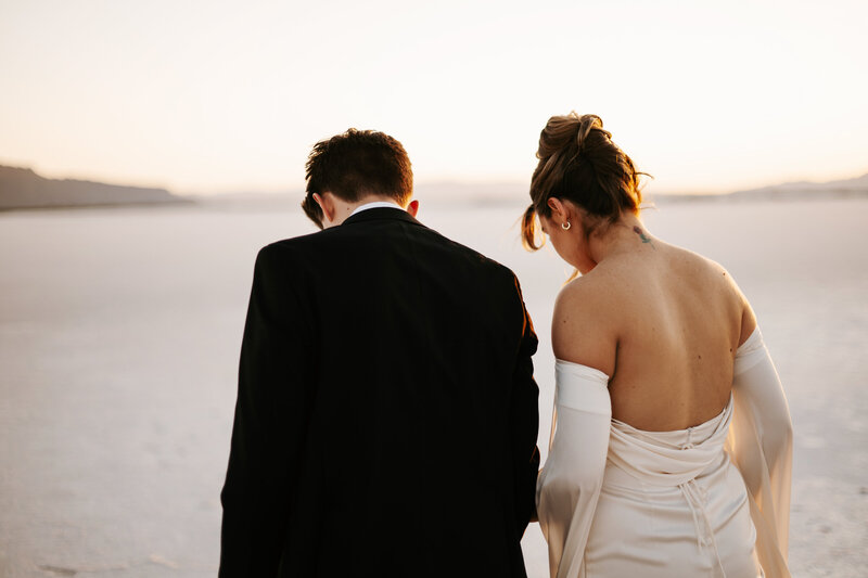 Utah Bonneville Salt Flats Elopement with bride and groom