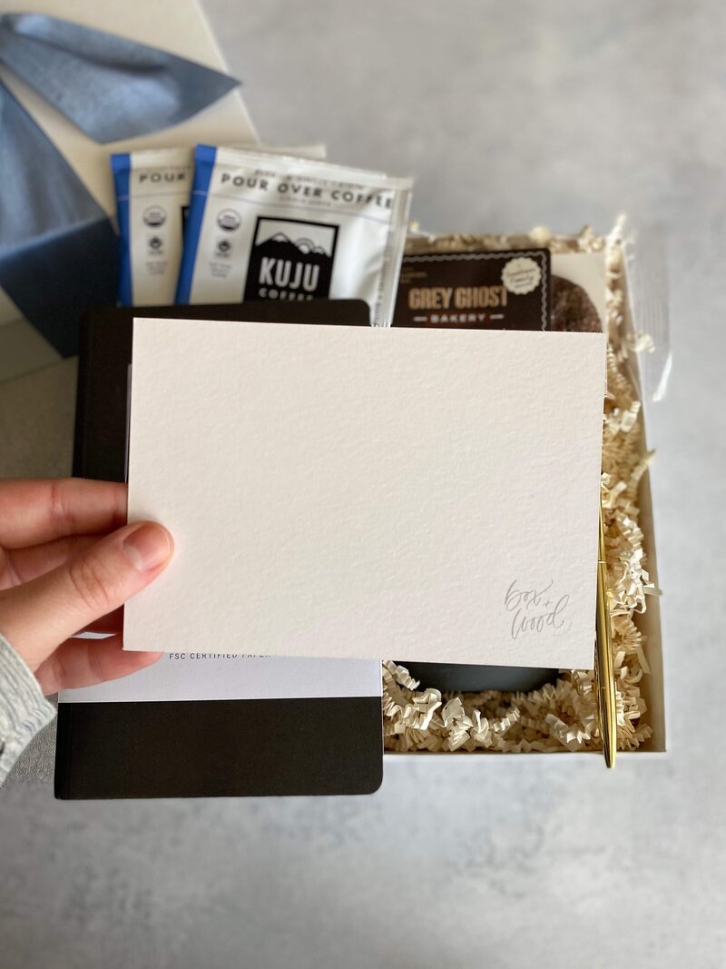 Corporate Gift Boxes with Handwritten Notecards with Box+Wood Gift Company