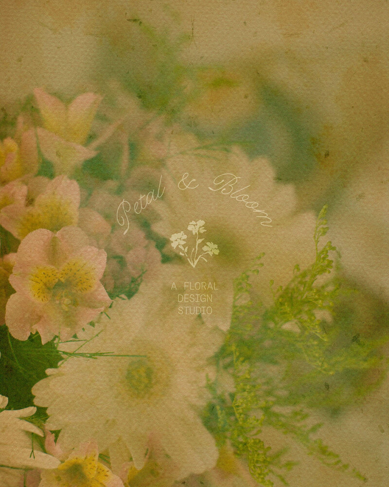 a textured floral background with a florist shop logo