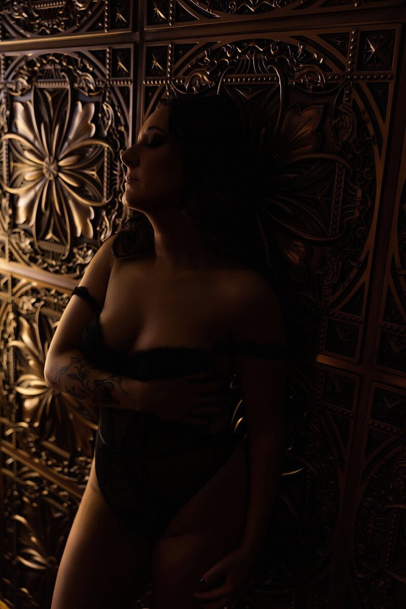 girl in front of mirror in lingerie