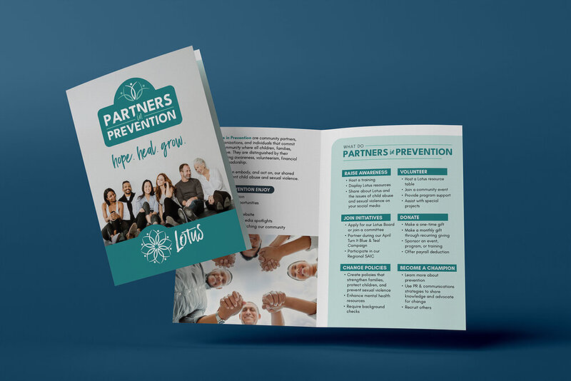 Brochure design cover and inside pages for Lotus Children's Advocacy designed by Amanda Newman Design in Paducah, Kentucky