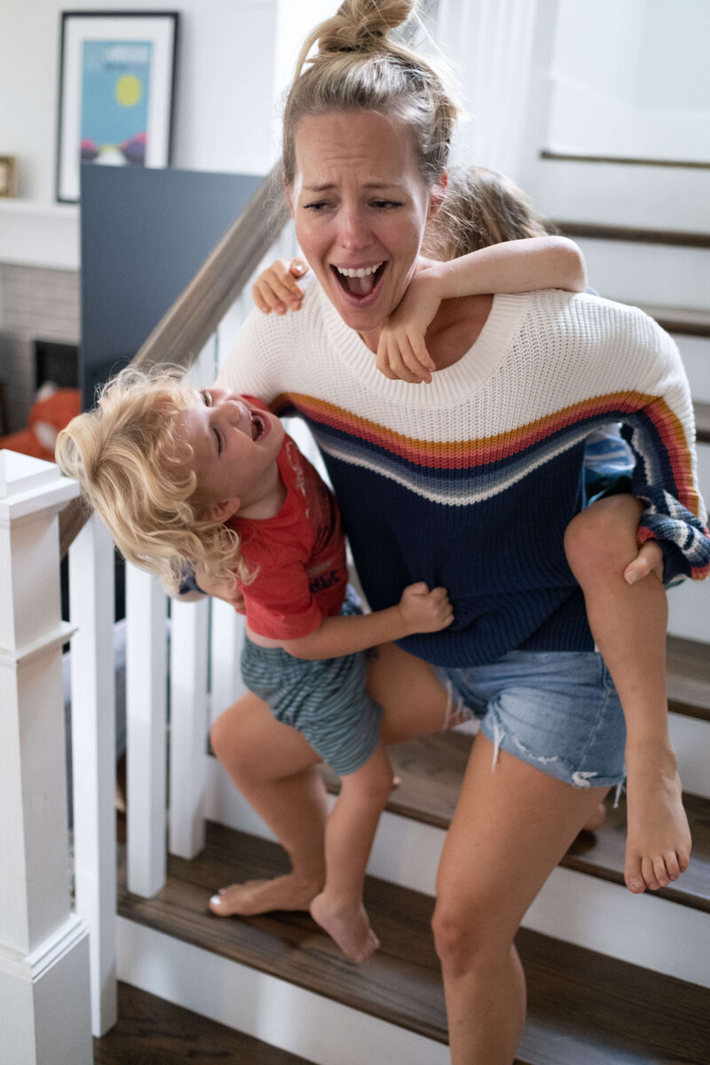 Busy mom with her kids