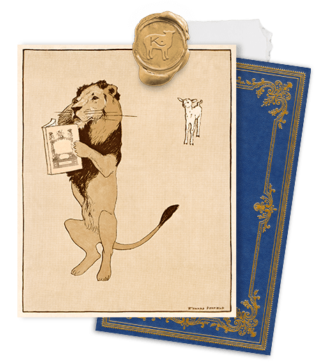 Vintage illustration of a lion and a lamb