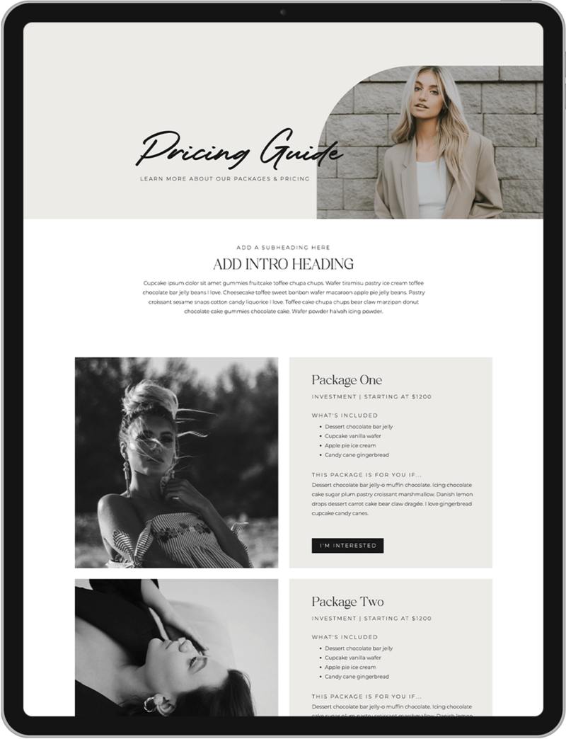 Pricing Guide Showit Template