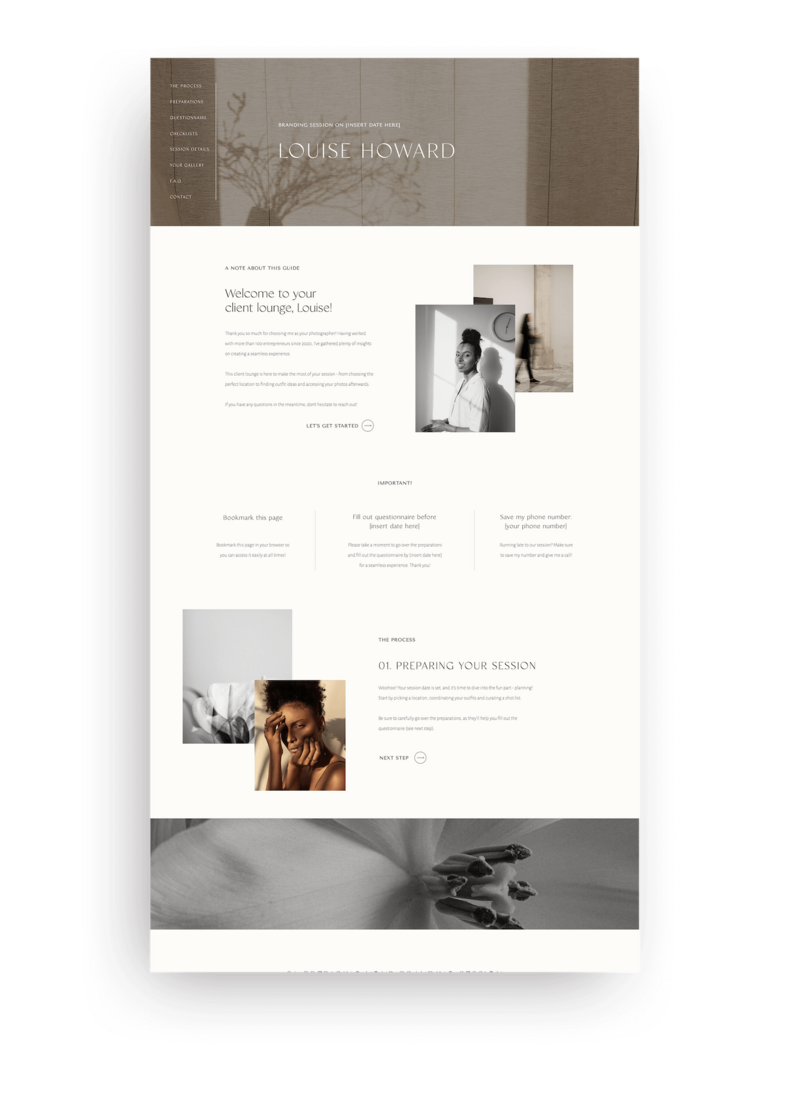 Minimalist Showit Client Lounge template for photographers