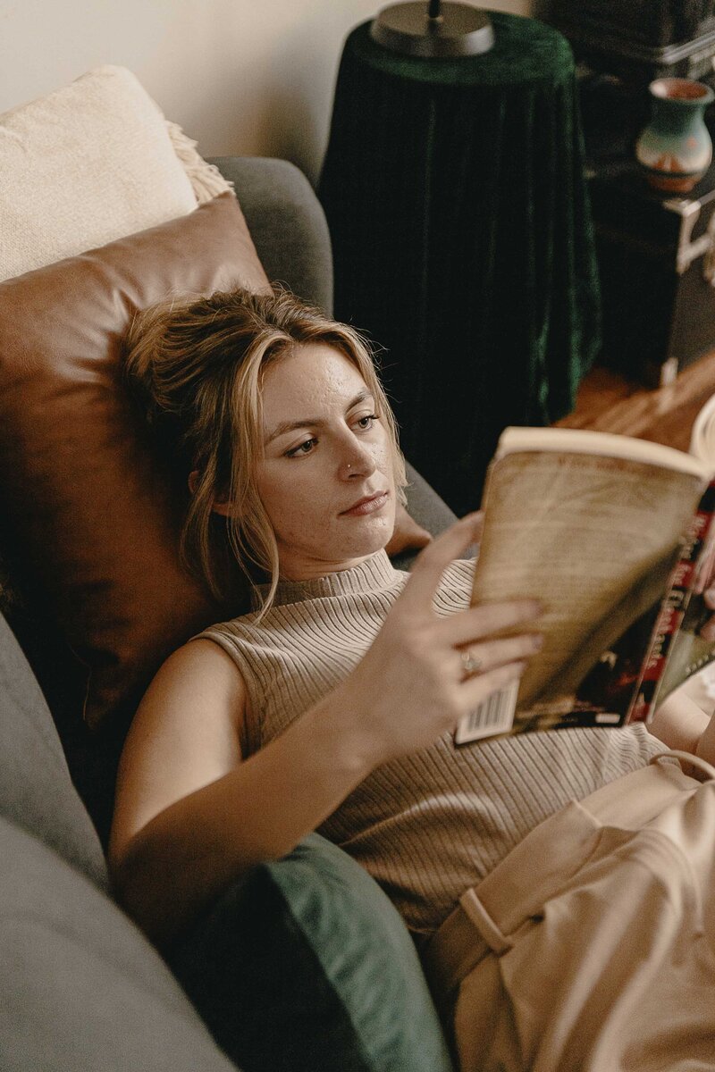 Steph Fuerst reading a book