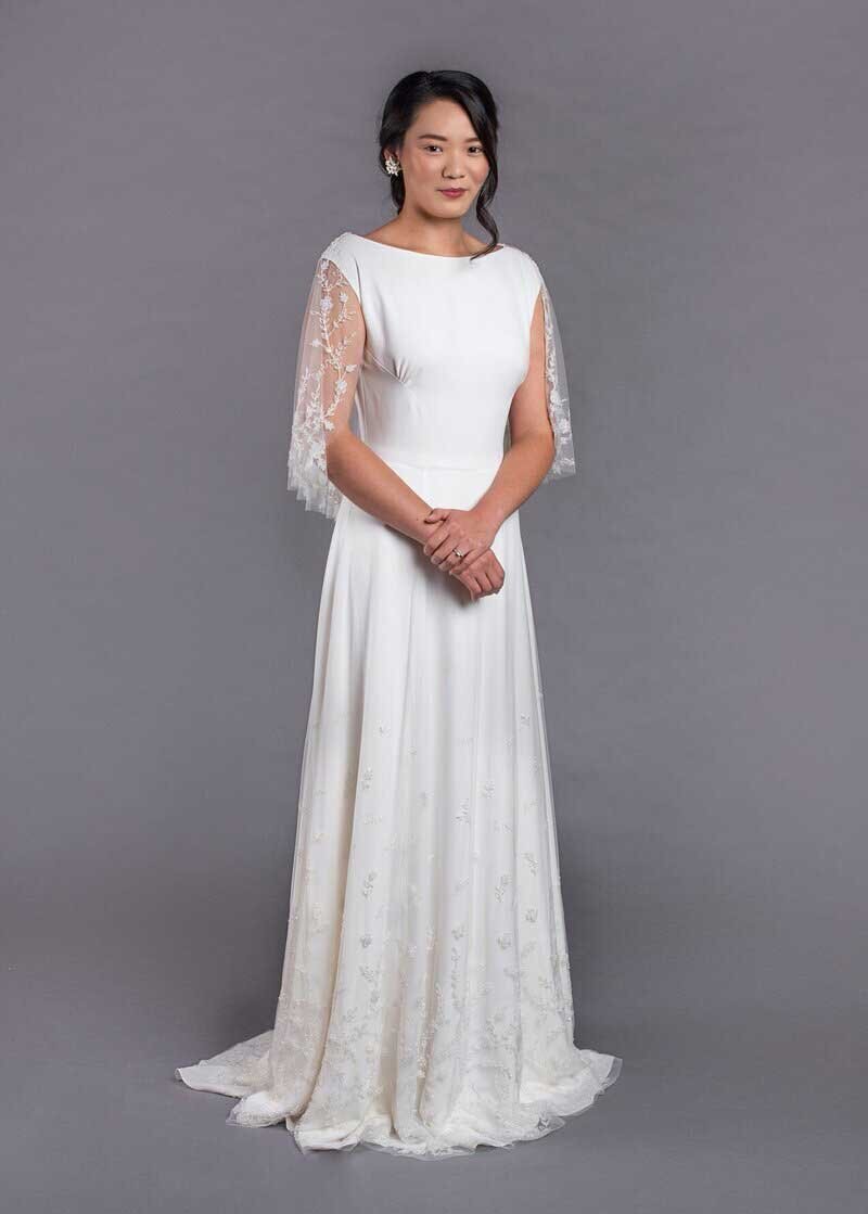 vintage a line wedding dress with beaded bridal cape