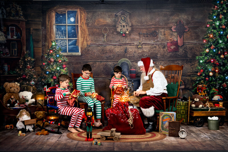 Magical Memories with Santa Claus Three Girls Plaid Pajamas Magic Santa Bag