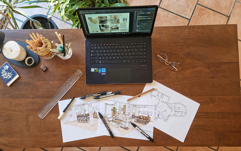 Travail sur projet déco, plan et dessins