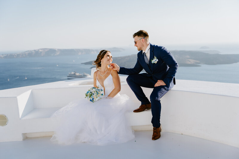 Couple eloping in Santorini, Greece
