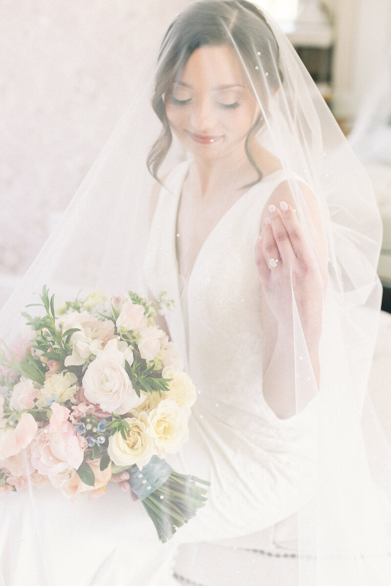bridesmaids and bride holding bouquets