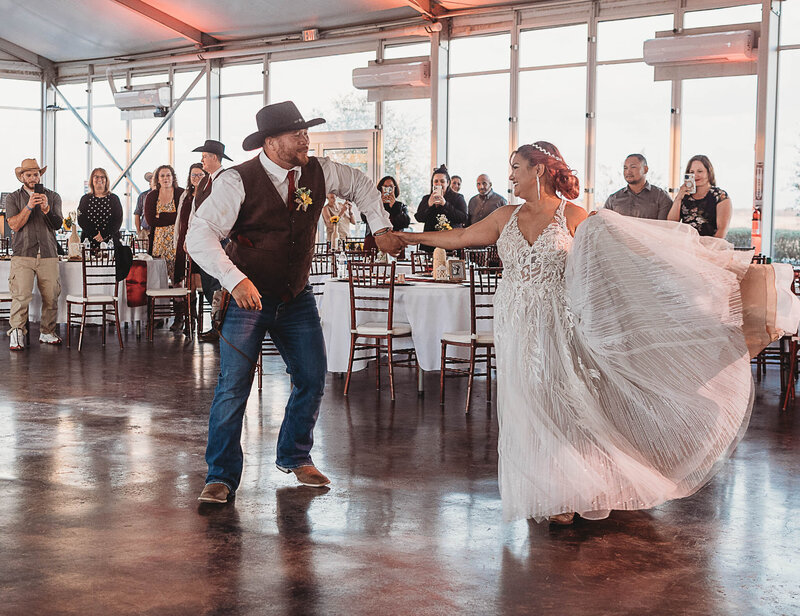 Bride and groom dancing