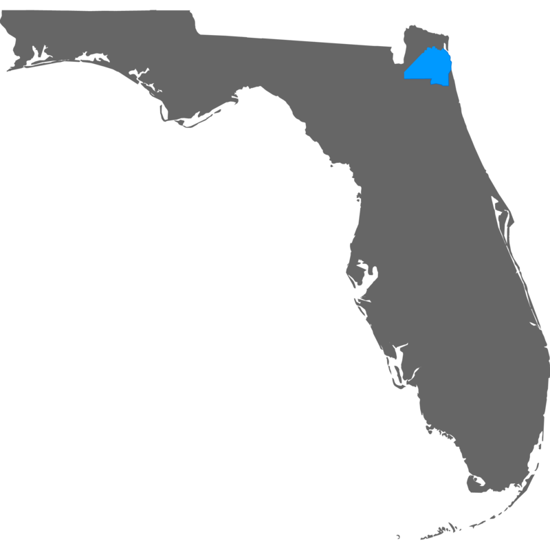 Florida map with Duval county in blue