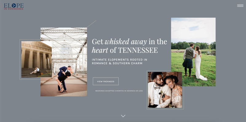Home screen of website screenshot of elopement company