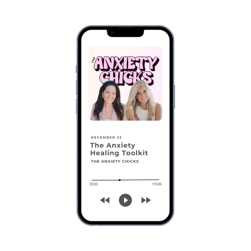 phone with image of the Anxiety Chicks podcast
