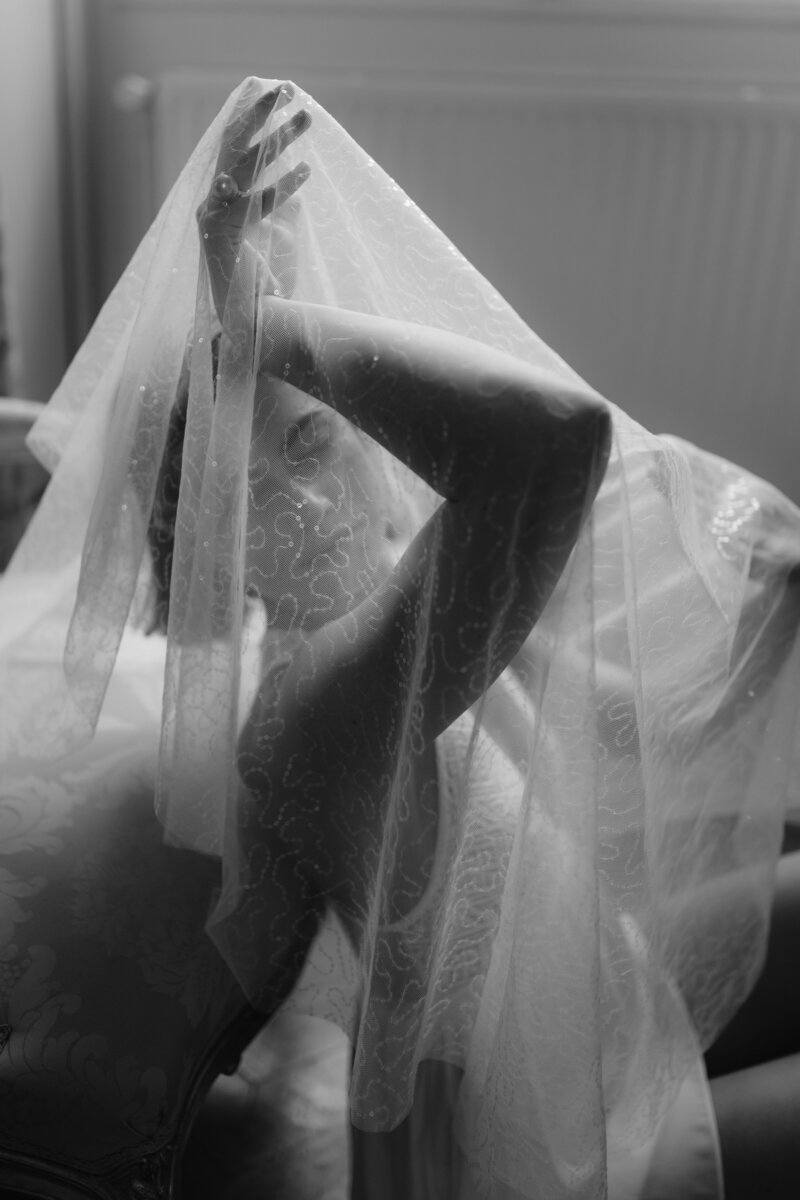 bride under her veil at chateau ermenonville
