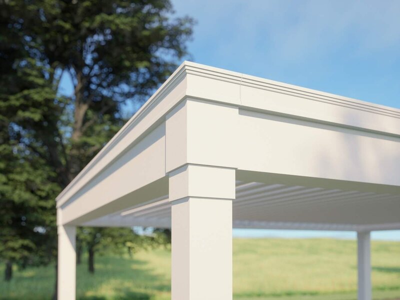 Detailed view of StruXure's architectural details around the top of the frame. 