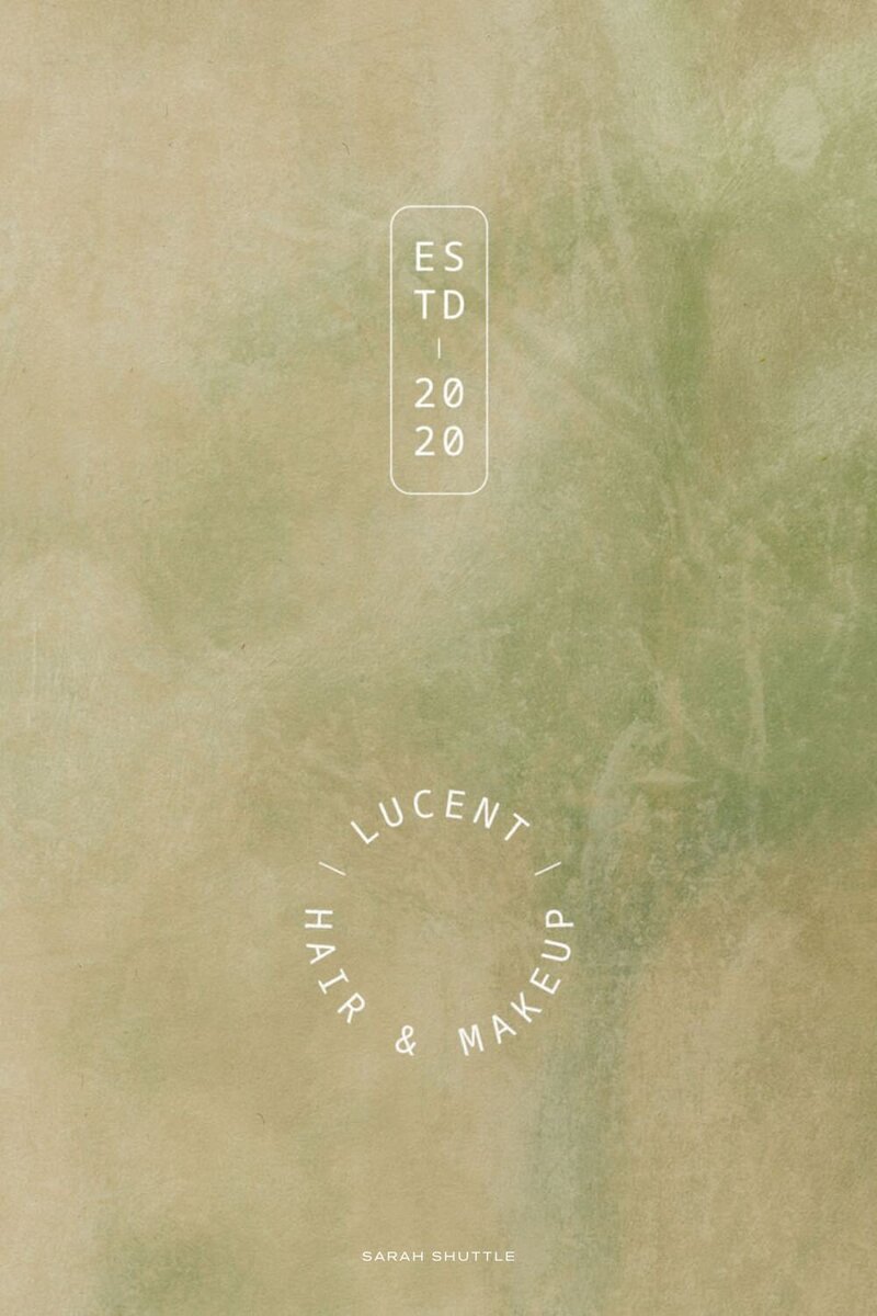 Collection of Lucent brand elements arranged on a painted green background, reflecting the refined, natural design palette.