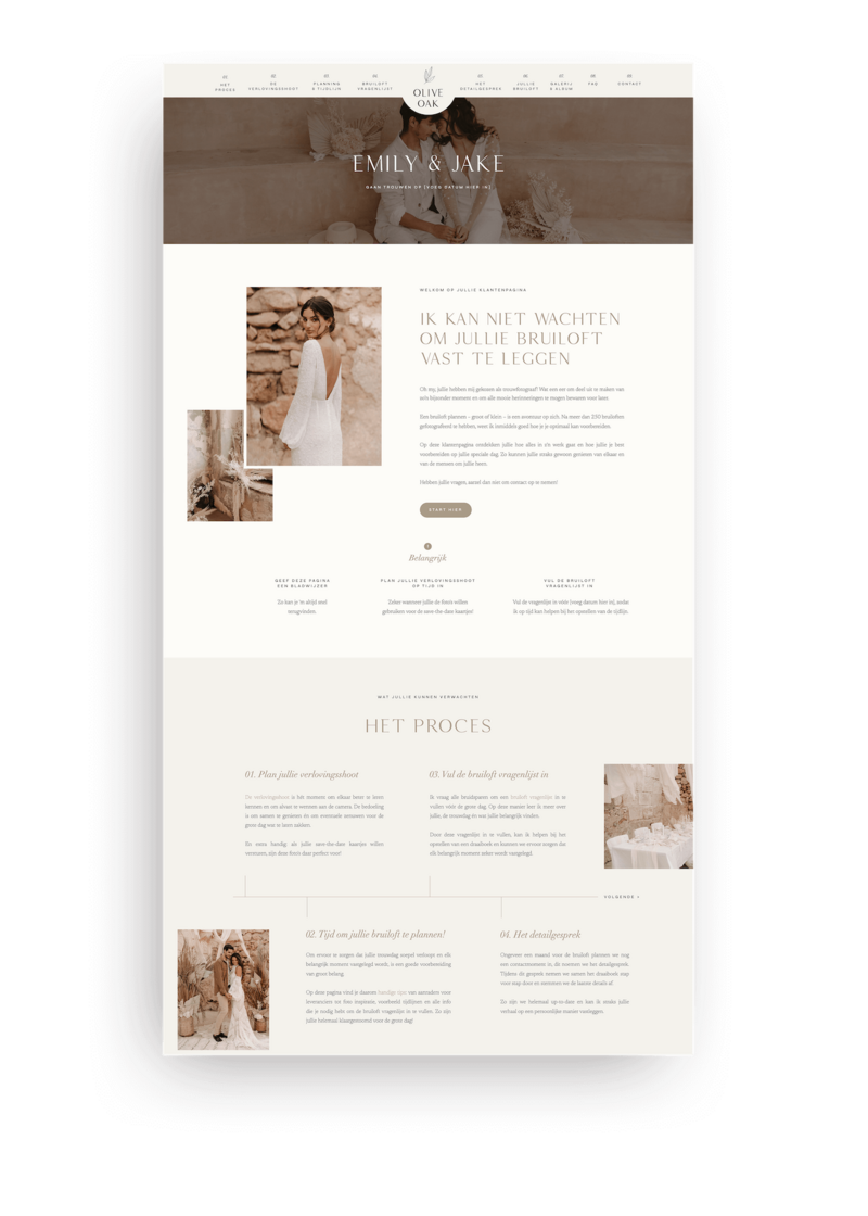 Showit Klantenpagina voor trouwfotografen