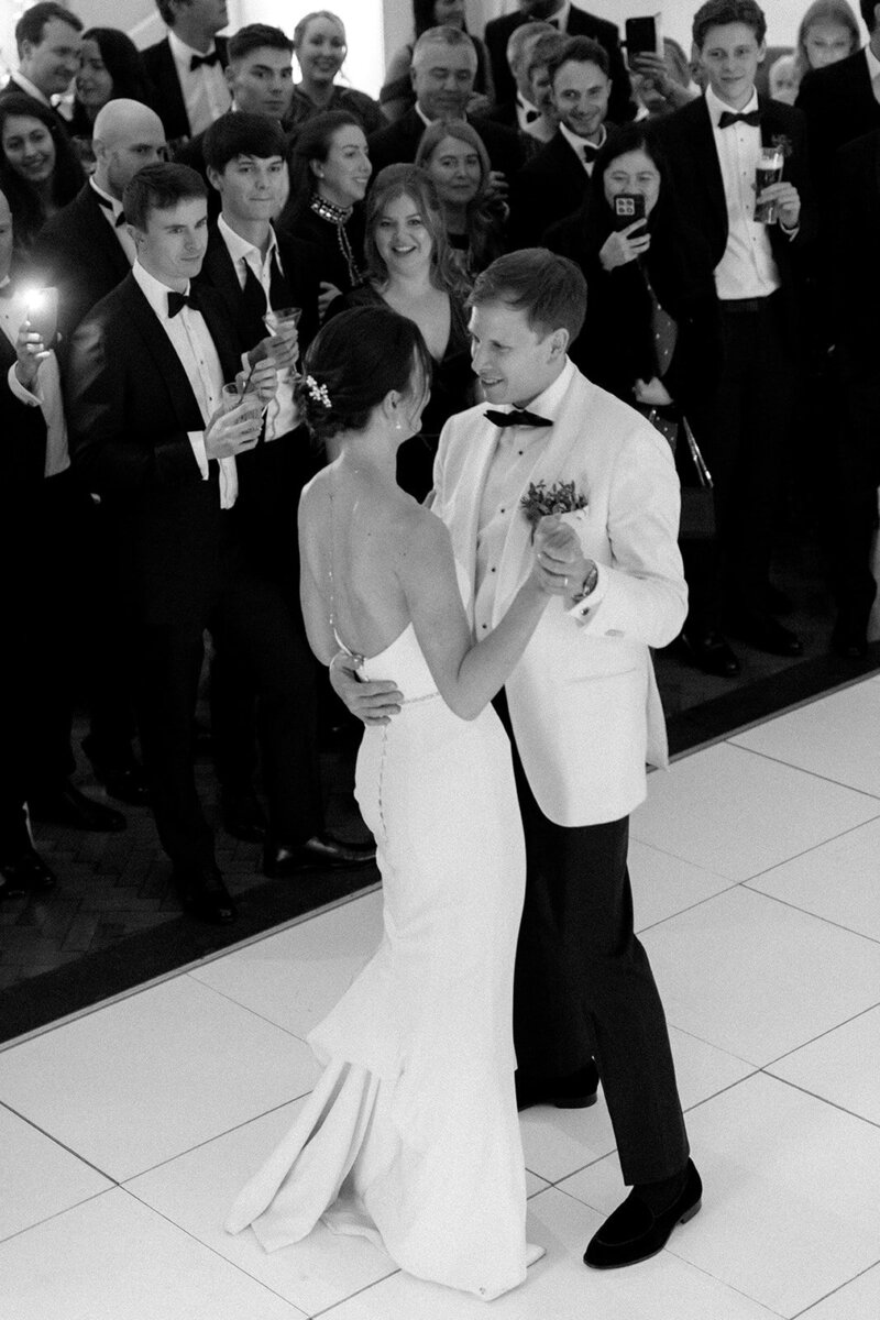 Bride and groom walk up memorial steps at their DC wedding