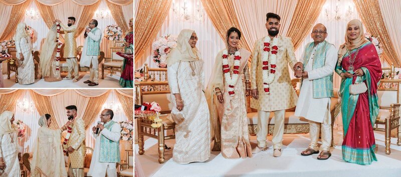 Bride and Groom take pictures with family members at Royal Alberts Palace.