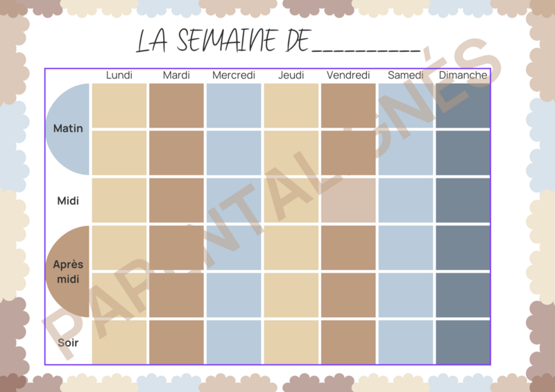 Semainier pour enfants de 0 à 4 ans, idéal pour planifier les activités familiales.