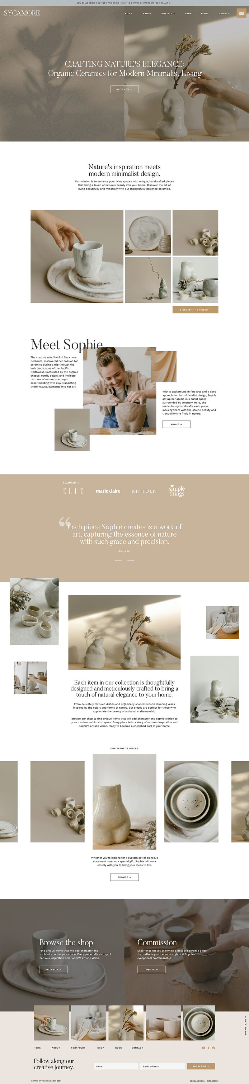Capture d'écran du template de site Internet Showit Ash