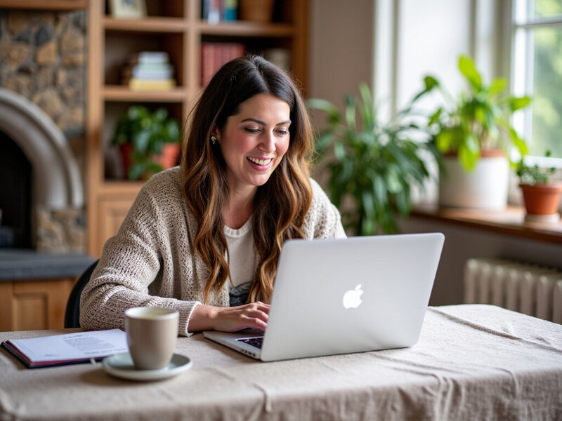 MIssy Mayo is working on her laptop editing photos for clients.