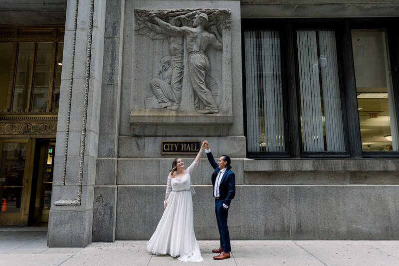 wedding portrait at city hall chicago