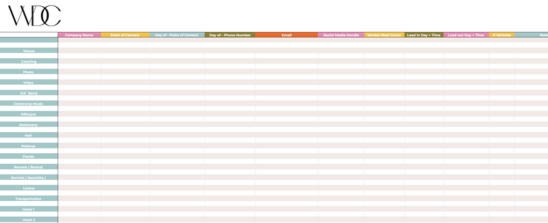 Screenshot of The We Do Collective's Vendor List Spreadsheet Template