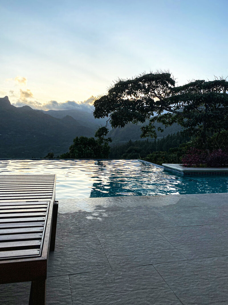 View of a swimming pool with mountains in the background
