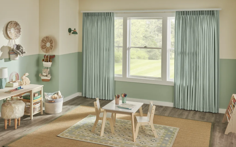 Blue indoor drapes
