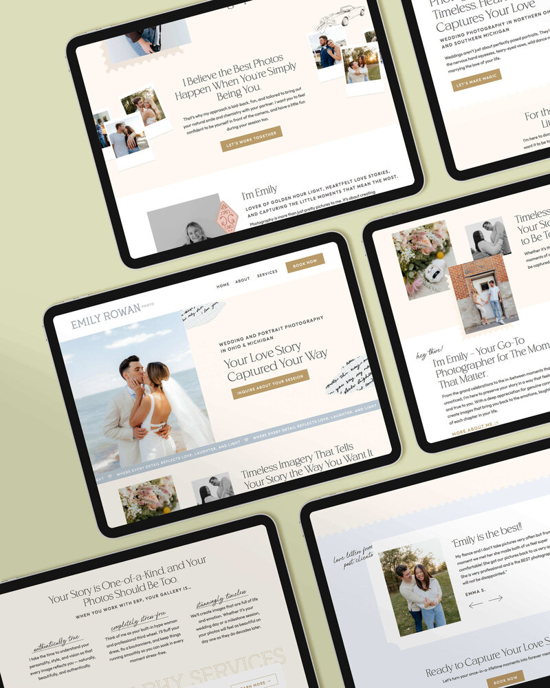 vintage stamp letter postage inspired website design and brand identity for wedding photographer